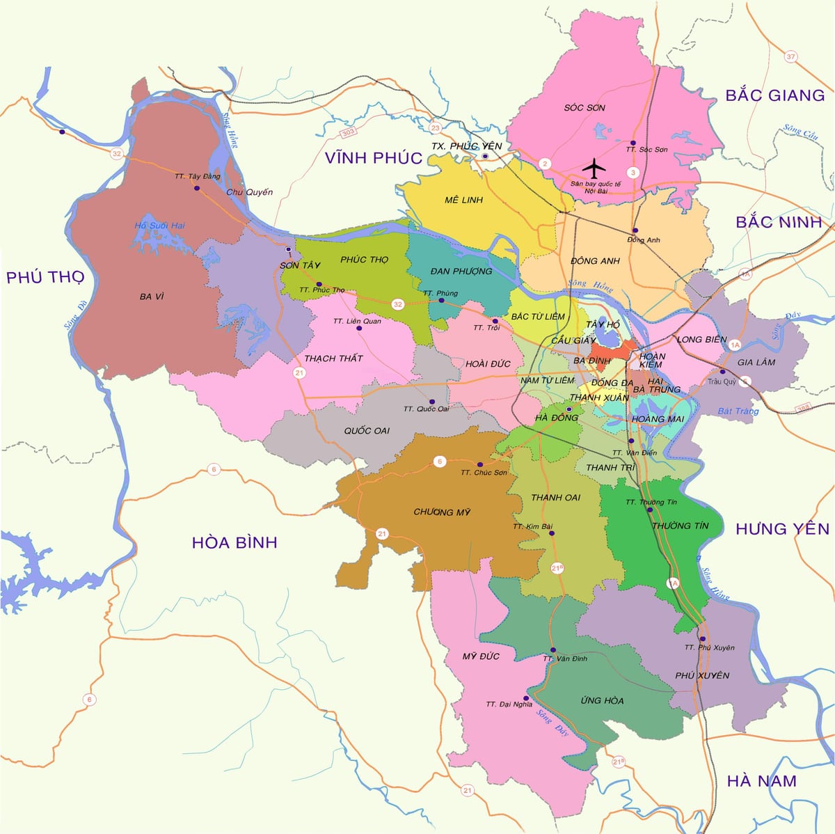 মানচিত্র, হ্যানয় জেলা